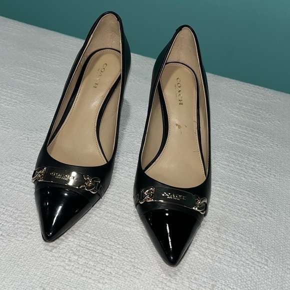 Coach heels pumps kitten heel black Bowery gold‎ hardware - Picture 2 of 16